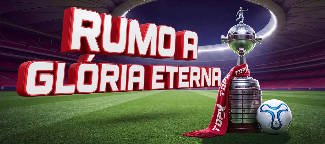 Banner de futebol da TopX: taça, bola e cachecol com a marca